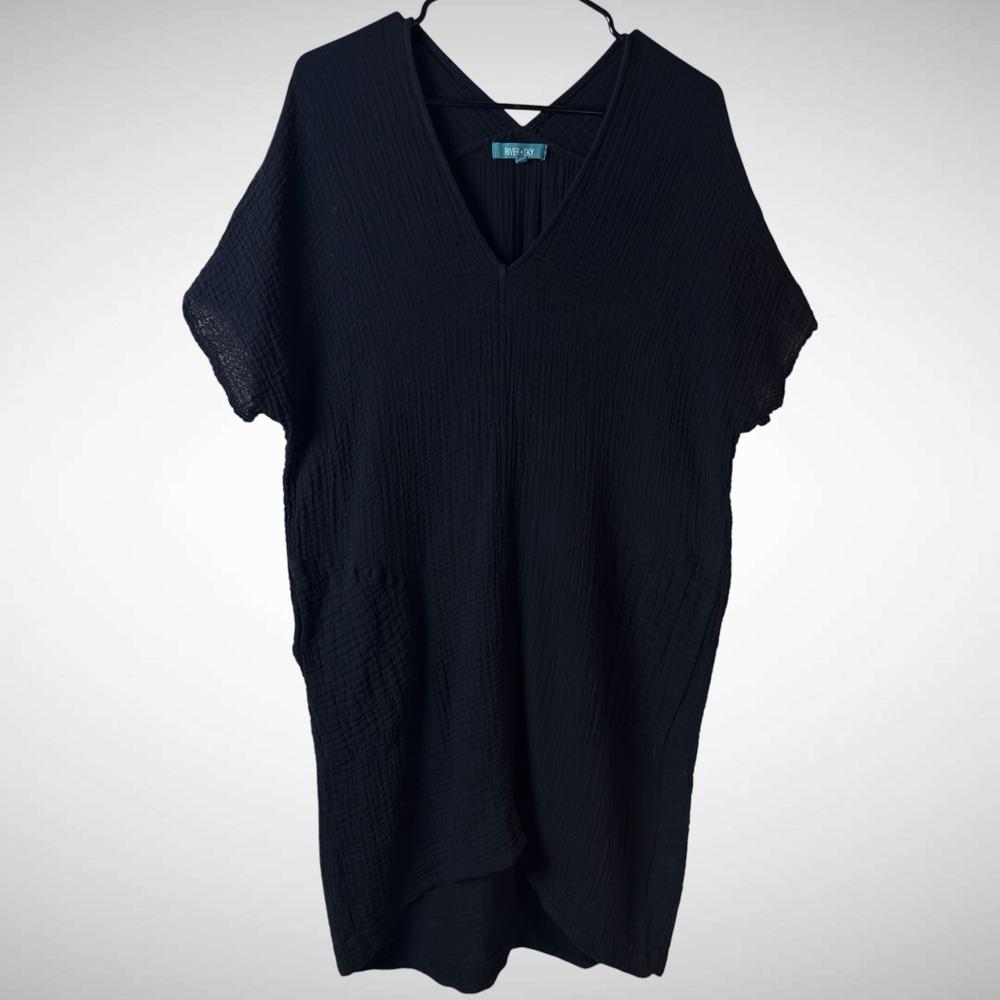 River + Sky Gauze Dress Black Women Oversized S Organic Cotton Boho V-Neck Shift